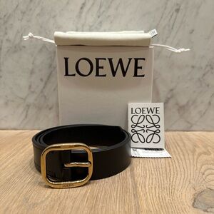 Loewe Rounded Soft Belt in Black Calfskin with Gold Buckle